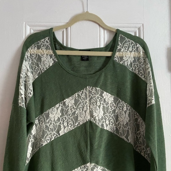 VEUC Olive Green + Lace Lightweight Sweater - Picture 2 of 7